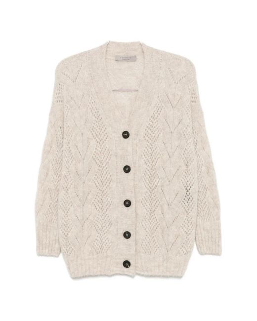 D.exterior White Open-Knit Button-Up Cardigan