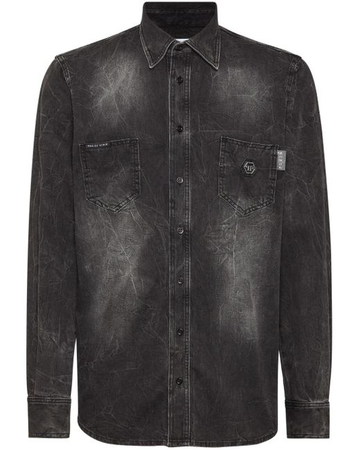 Philipp Plein Skull & Bones Jeanshemd in Black für Herren