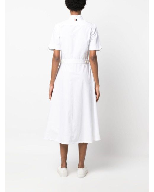 Thom Browne White A-line Cotton Shirt Dress