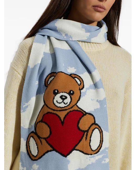 Moschino White Teddy Bear Motif Scarf