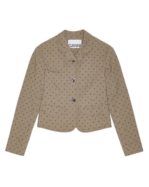Ganni Natural Polka Dot-Print Blazer