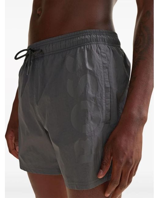Boss Gray Logo-Print Swim Shorts for men