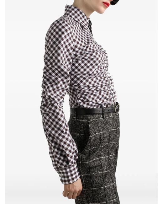 Dolce & Gabbana Black Gingham-Check Gathered Shirt