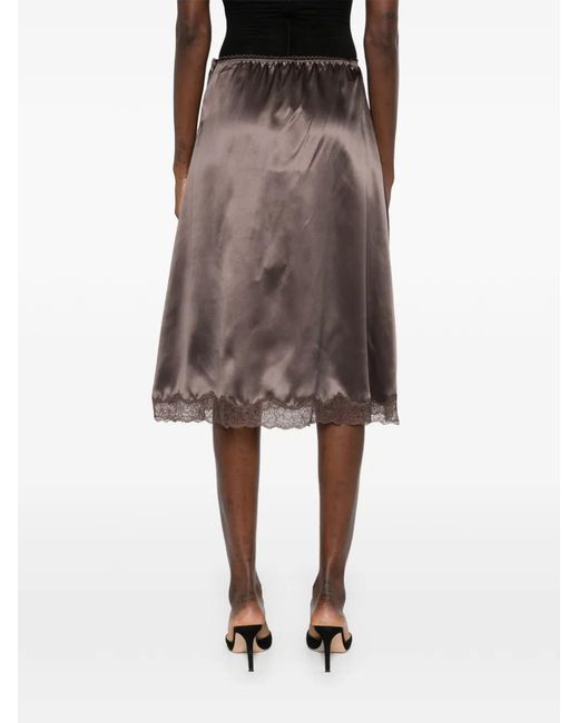 Magda Butrym Brown Lace-Trim Midi Skirt