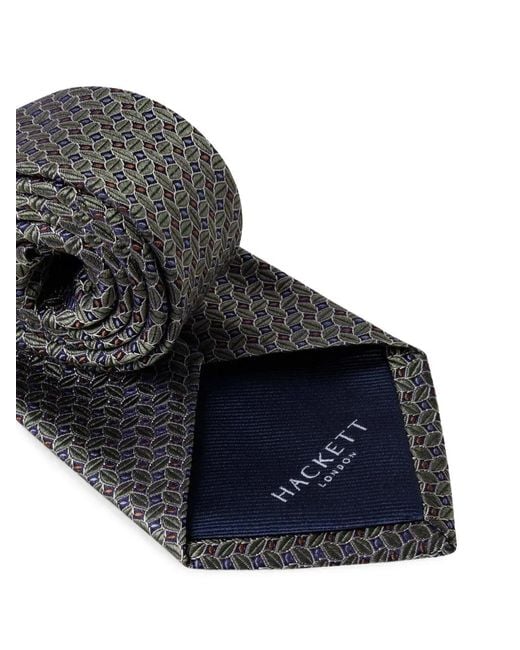 Hackett White Geometric Leaf-Pattern Tie for men