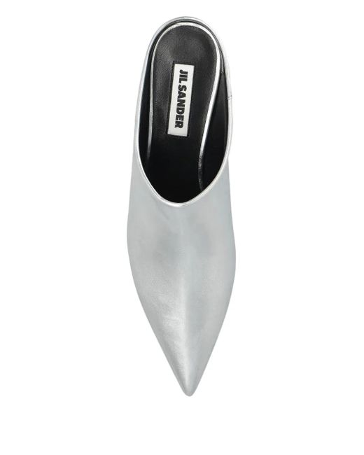 Jil Sander White Metallic-Leather Pointed-Toe Mules
