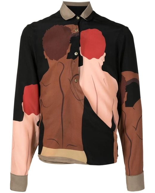 Amir Slama Black Graphic-Print Silk Shirt for men