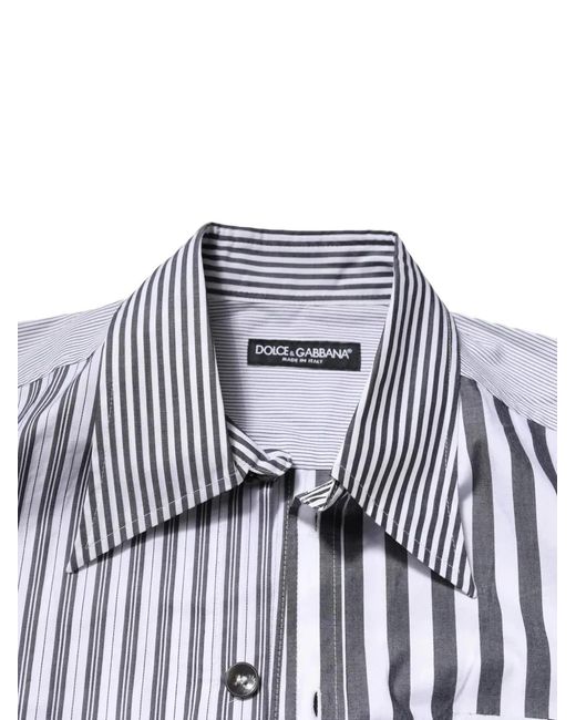 Dolce & Gabbana White Patchwork Striped Shirt for men
