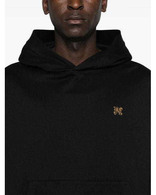 Palm Angels Black Monogram-Pin Cotton Hoodie for men
