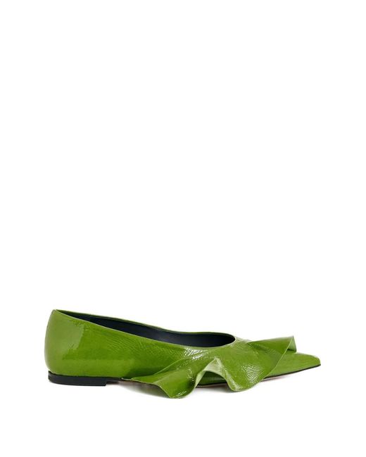 Essentiel Antwerp Green Ruffled Flat Pumps
