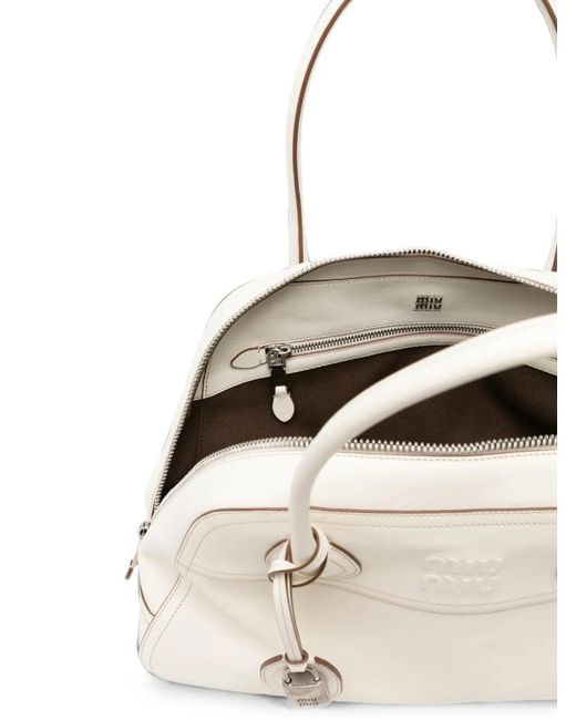 Miu Miu White Logo-Embossed Leather Shoulder Bag