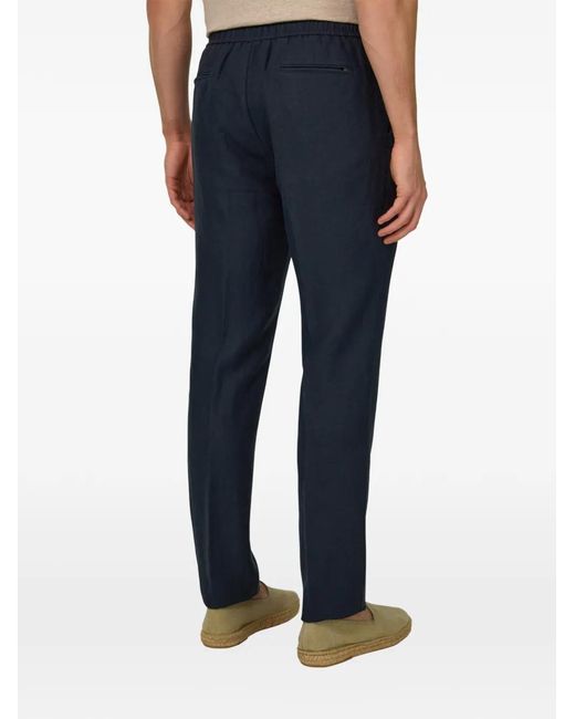 Boggi Blue Drawstring Linen Trousers for men