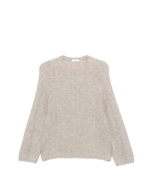 Panicale White Sequin-Embellished Ribbed-Knit Sweater
