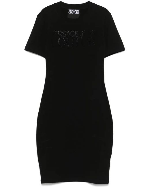 Versace Jeans Couture Black Crystal Institutional Logo Mini Dress