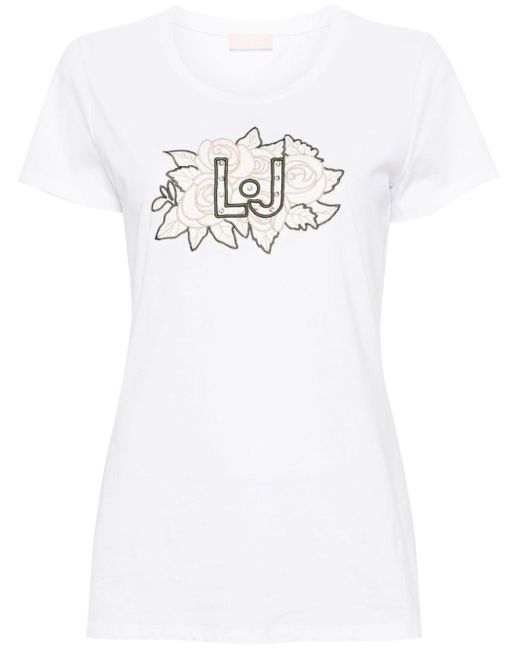Liu Jo White Logo-embroidered Cotton T-shirt