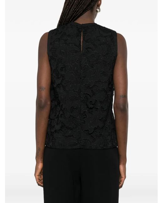 Max Mara Black Street Floral-Lace Sleeveless Blouse