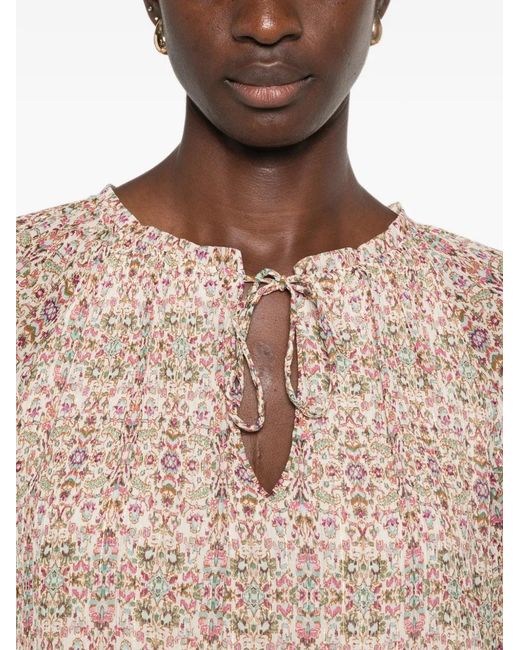 MAISON 123 Natural Damia Floral-Print Tie-Neck Blouse