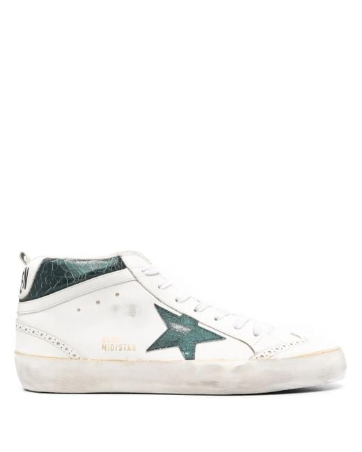 Golden Goose Deluxe Brand White Cracked-Effect Mid Star Sneakers for men