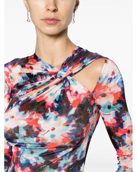 Patrizia Pepe Red Hybrid Flower-Print Knot-Detail Jersey Top