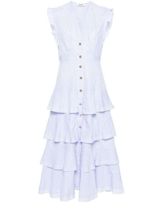 Sandro White Striped Tiered Maxi Dress