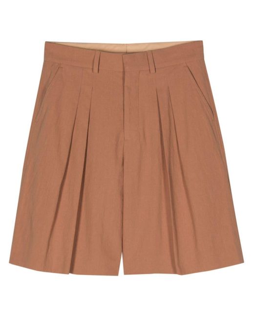 Nanushka Brown Carsten Pleated Cotton Shorts for men