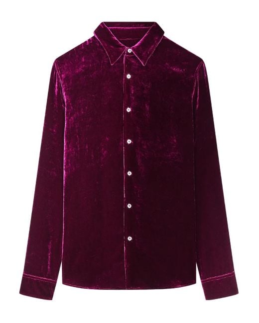 メンズ Dries Van Noten ベルベット シャツ Purple
