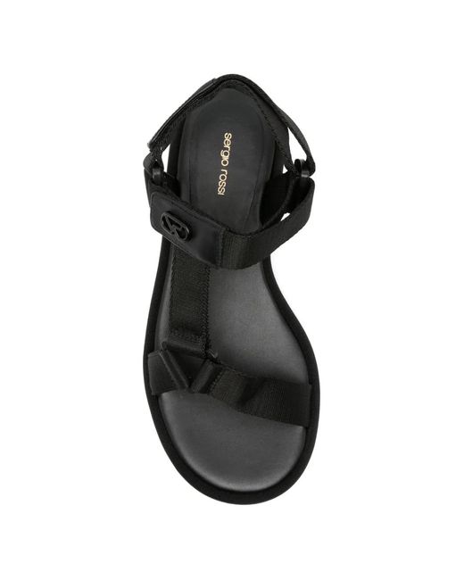 Sergio Rossi Black Touch-Strap Logo-Plaque Sandals