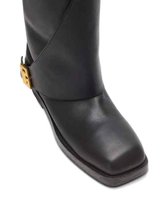 Balmain Black Twist Square-Toe Leather Boots
