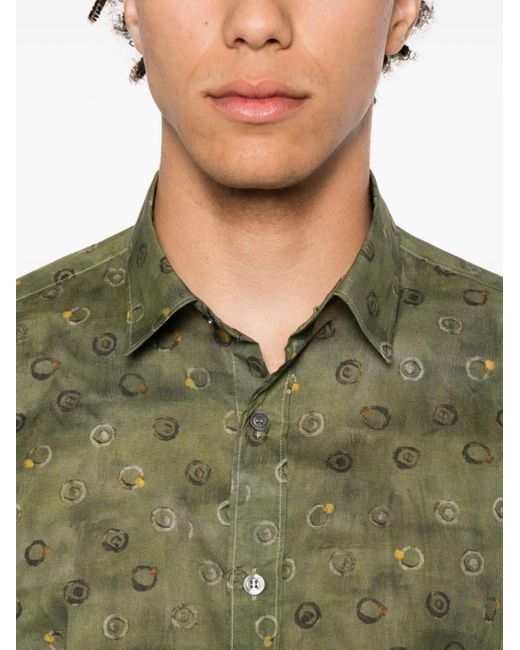 Daniele Alessandrini Green Abstract-print Cotton Shirt for men