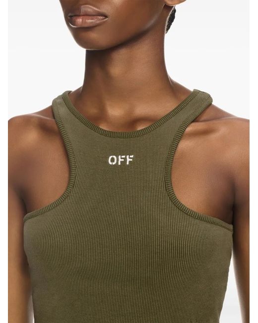 Off-White c/o Virgil Abloh Green Logo-Embroidered Ribbed Tank Top