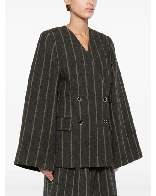 Uma Wang Green Striped Double-Breasted Blazer