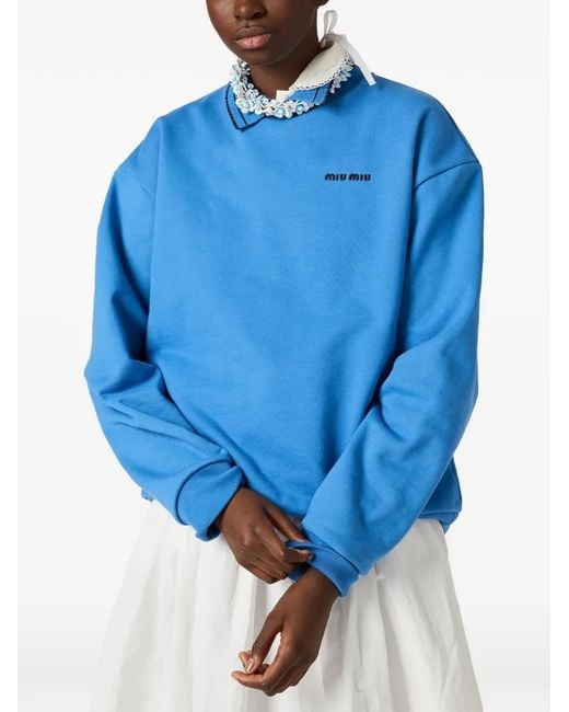 Miu Miu Blue Cotton Fleece Sweatshirt