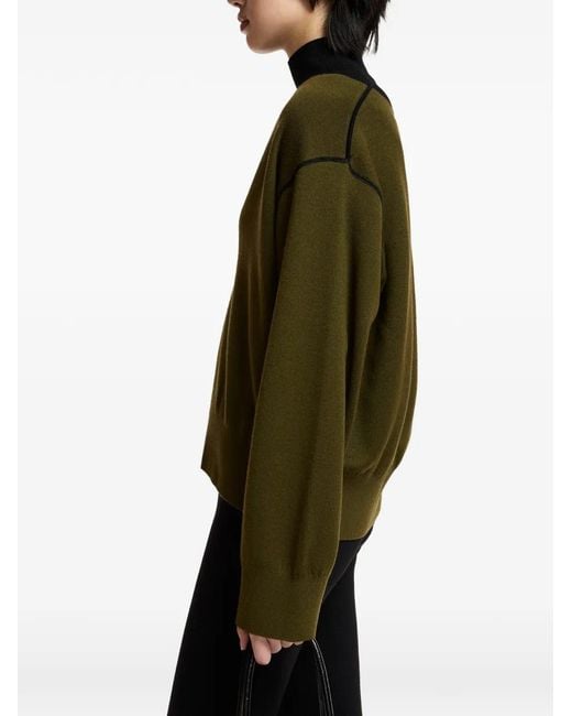 Essentiel Antwerp Green Dropped-Shoulder V-Neck T-Shirt