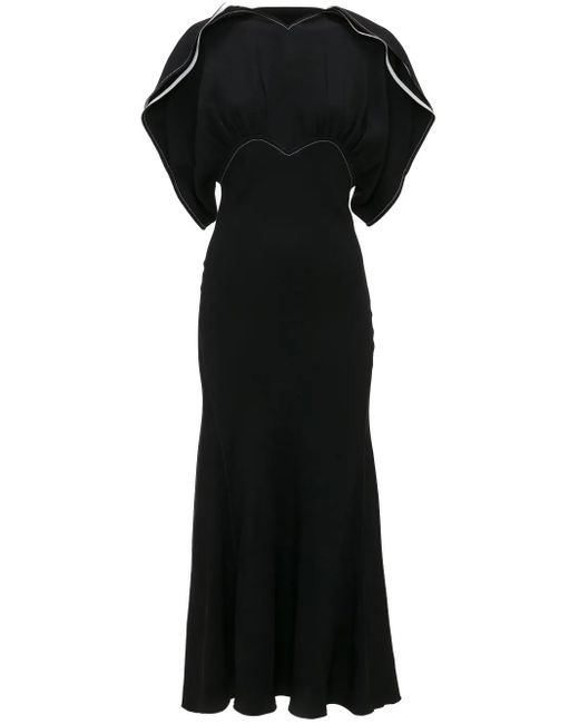 Victoria Beckham Black Draped-Sleeve Flared Midi Dress