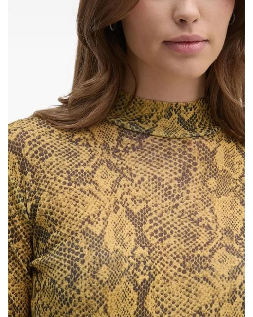 Sisley Black Snake-Print Roll-Neck Top