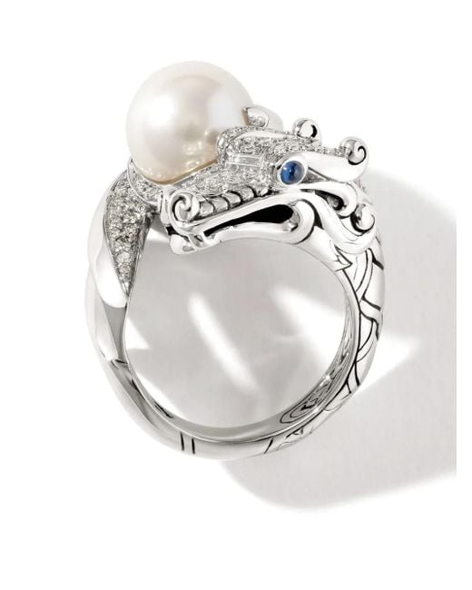 John Hardy Gray Legends Naga Freshwater Pearl And Diamond Pavé Ring