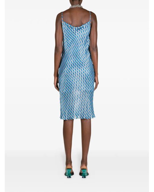 Dries Van Noten Blue Cowl-Neck Striped Slip Dress