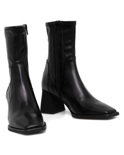 Vagabond Black Square-Toe Block-Heel Boots