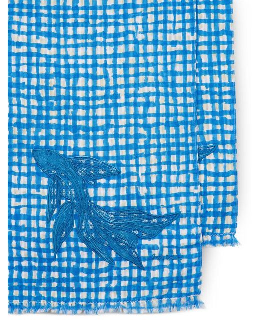 Paul Smith Blue Fish Check-Pattern Cotton Scarf for men