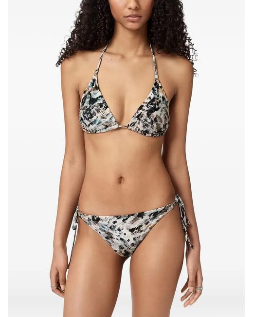 AllSaints Black Abstract-Print Tie-Fastening Bikini