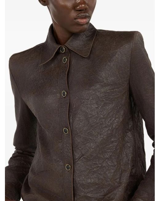 Roberto Cavalli Black Geknöpftes Hemd Aus Leder