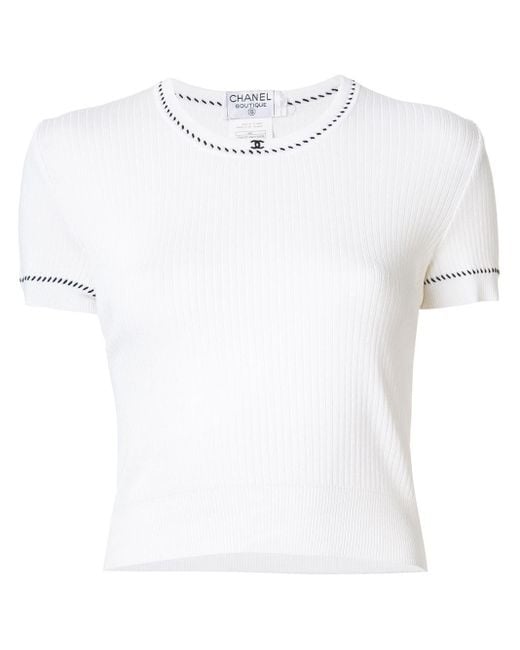 Chanel Pre-Owned Ribbed Knit T-shirt in White