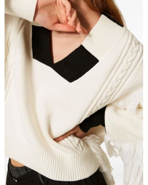 Twinset Natural Myfo Fringes Cable-Knit Sweater