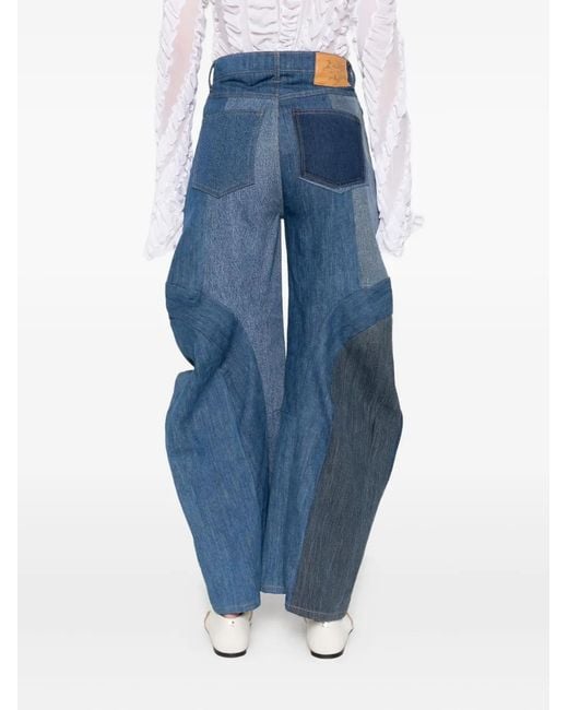 Anni Salonen Blue Patchwork Ruffled Jeans