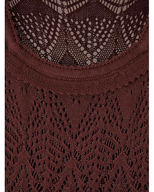 Staud Brown Crochet-Knit Ruffled Mini Dress