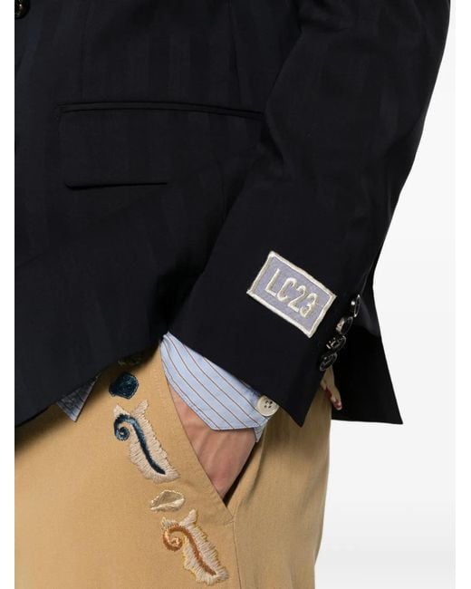 LC23 Blue Double-Breasted Pinstripe Blazer for men