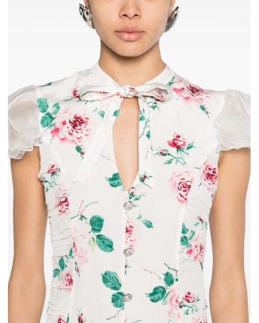 Alessandra Rich White Hemdkleid aus Seide mit Blumen-Print