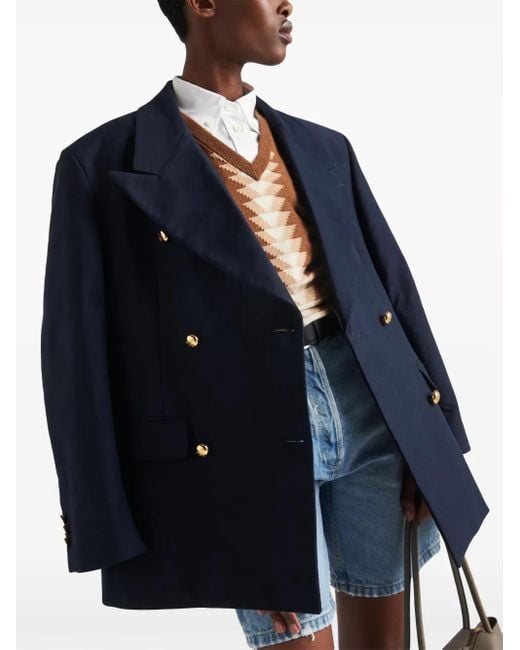 Prada Blue Double-Breasted Cotton Blazer