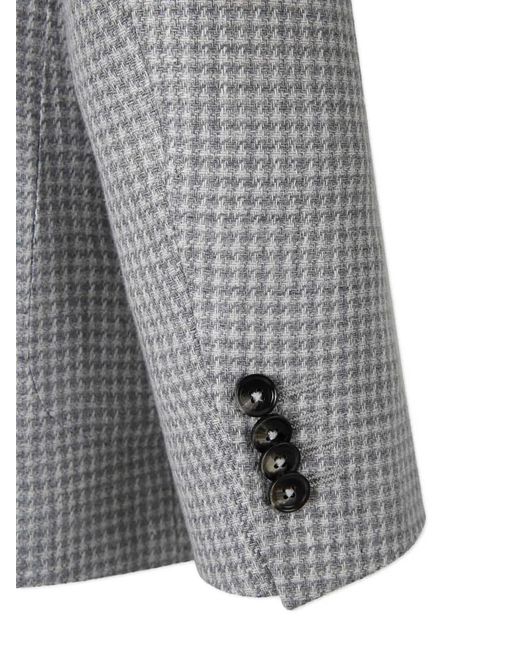Zegna Gray Houndstooth-Pattern Single-Breasted Jacket for men