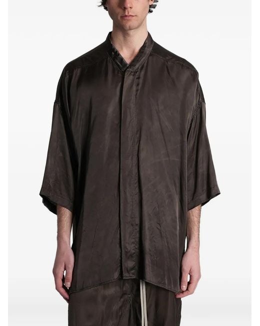 Rick Owens Gray Jumbo Faun Mandarin-Collar Wide-Sleeve Shirt for men